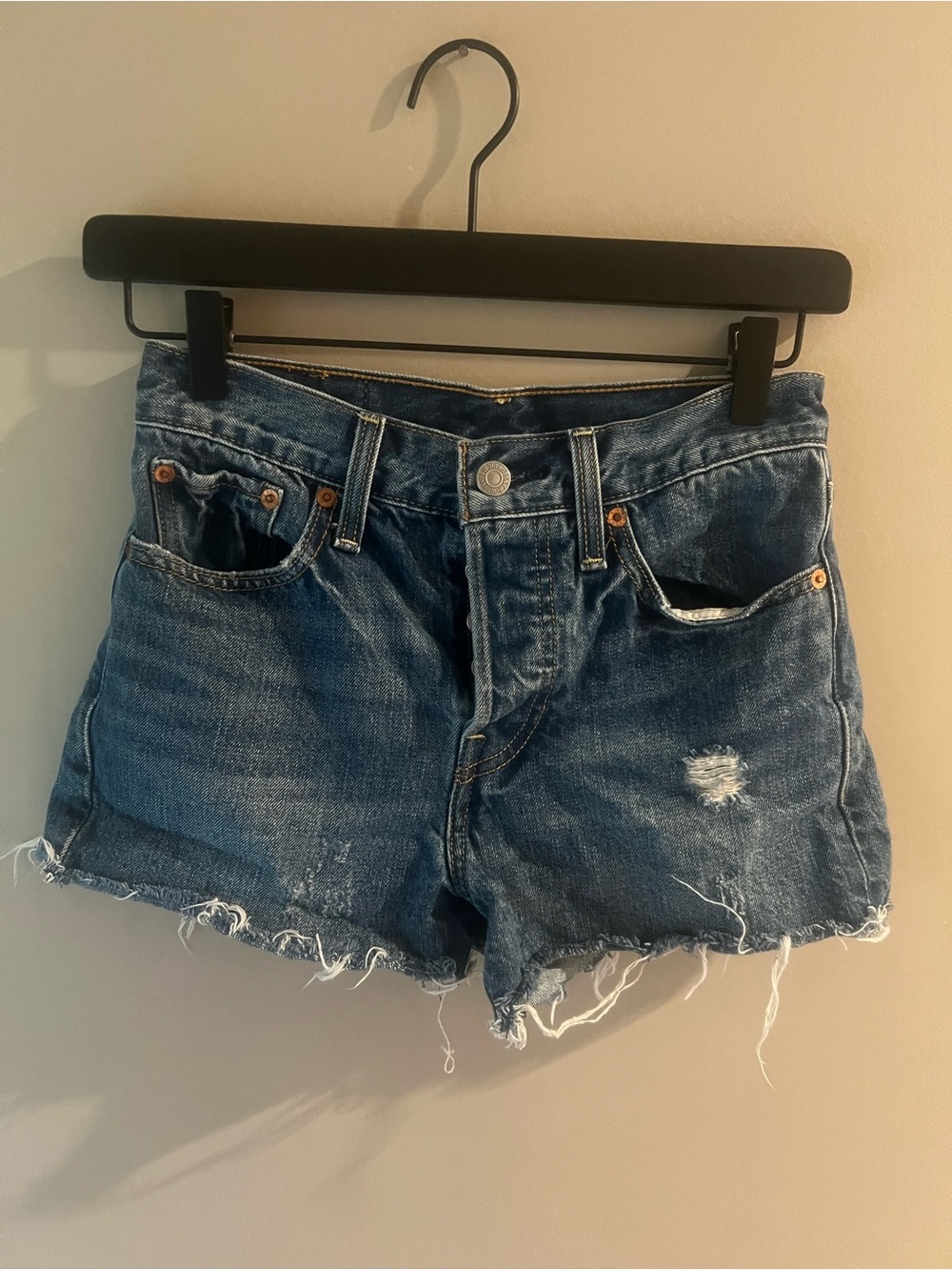 Levi's Distressed Dark Blue Denim Cutoff Shorts